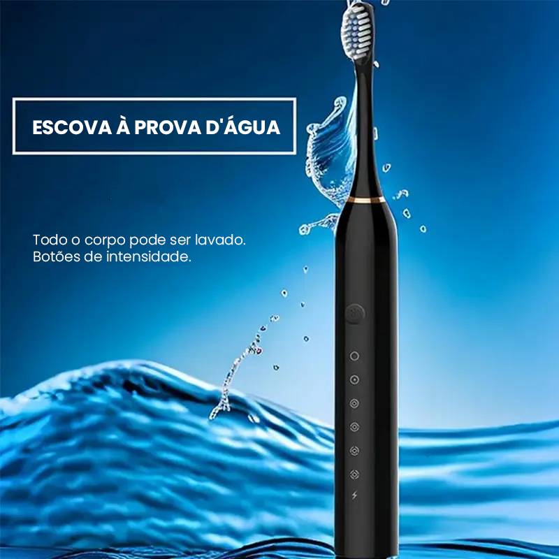 Escova Elétrica Ultra Branqueadora Black Series + 4 cabeça de escova de dentes ultrassônica, recarregável USB