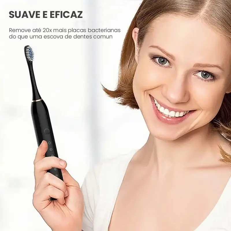 Escova Elétrica Ultra Branqueadora Black Series + 4 cabeça de escova de dentes ultrassônica, recarregável USB